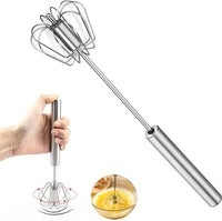 Semi-Auto Eggs Whisk, Stainless Steel Egg Beater Rotary Whisk Blender Hand Push Mixer Stirrer for Easy Baking Blending Whisking Beating & Stirring