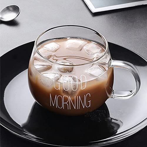 KOKSI Good Morning Coffee Mug, 350 ml Glass for Tea, Breakfast, Juice