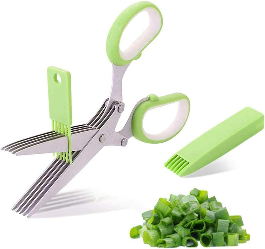 KOKSI Multi-Bladed Herb Scissor Set with Cover and Cleaning Comb