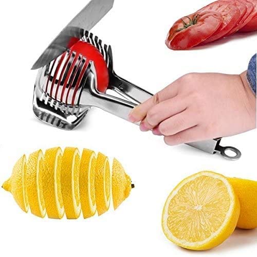 Handheld Tomato Slicer Lemon Cutter Stainless Steel Kitchen Cutting Aid Slicing Holder for Fruits & Vegetables, Kitchen Gadget Tool