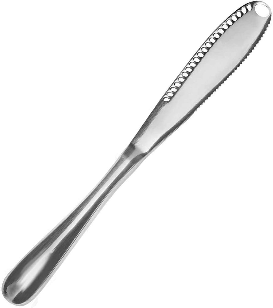 KOKSI Butter Knife, 3 in 1 Stainless Steel Spreader Serrated Edge Shredding Slots Easy to Hold for Bread Butter Cheese Jam Slicer