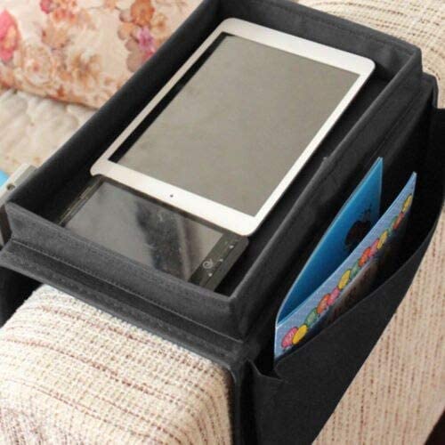 Sofa Armrest and Bedside Storage Caddy with 5 Pockets, Suitable for Remotes, Magazines, Tablets, Phones, Laptops, Snacks, Drinks