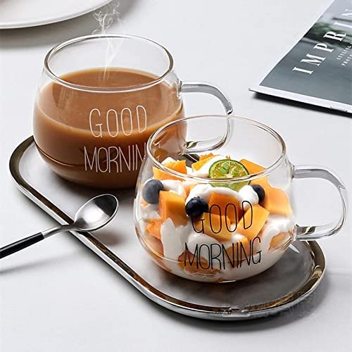 KOKSI Good Morning Coffee Mug, 350 ml Glass for Tea, Breakfast, Juice