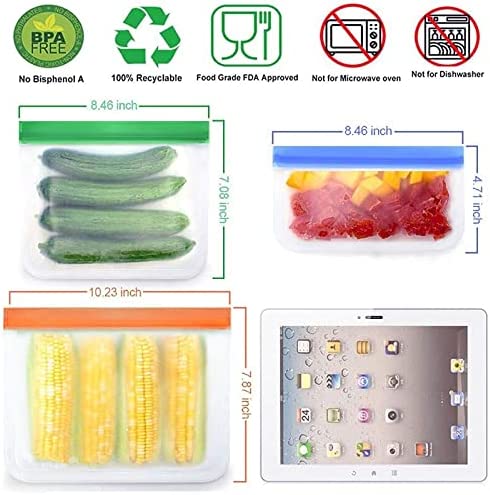 Reusable Food Storage Bags - 14 Pack, BPA-FREE, Leakproof suitable for Lunch, Sandwich, Freezer