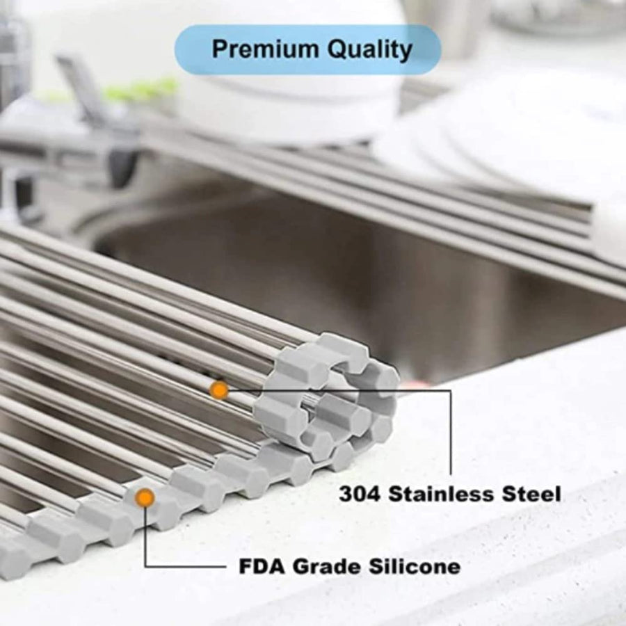 KOKSI Dish Drying Rack Over The Sink Kitchen Roll Up Dish Drainer with Anti-Slip Silicone for Draining Dish, Glass, Vegetables, Fruits, Large