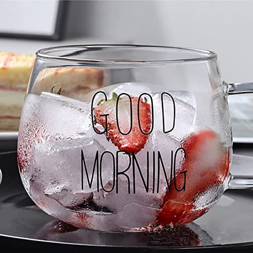 KOKSI Good Morning Coffee Mug, 350 ml Glass for Tea, Breakfast, Juice