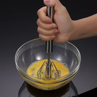 Semi-Auto Eggs Whisk, Stainless Steel Egg Beater Rotary Whisk Blender Hand Push Mixer Stirrer for Easy Baking Blending Whisking Beating & Stirring