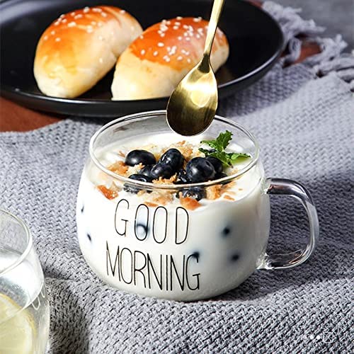 KOKSI Good Morning Coffee Mug, 350 ml Glass for Tea, Breakfast, Juice