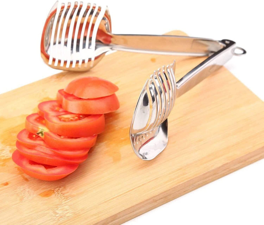 Handheld Tomato Slicer Lemon Cutter Stainless Steel Kitchen Cutting Aid Slicing Holder for Fruits & Vegetables, Kitchen Gadget Tool