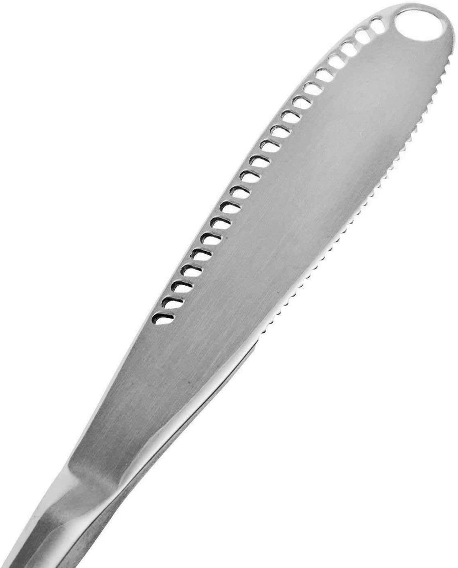 KOKSI Butter Knife, 3 in 1 Stainless Steel Spreader Serrated Edge Shredding Slots Easy to Hold for Bread Butter Cheese Jam Slicer