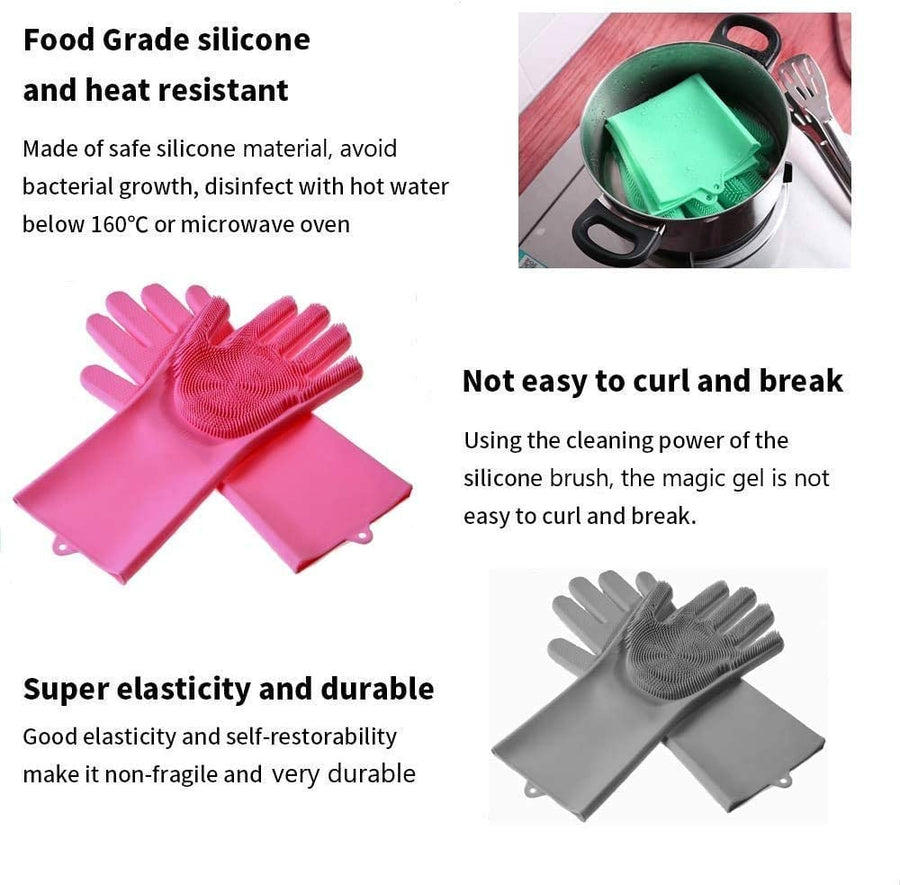 Dishwashing Cleaning Sponge Gloves Reusable Silicone Brush Scrubber Gloves Heat Resistant for Kitchen Bathroom Cleaning Pet Hair Care Car Washing