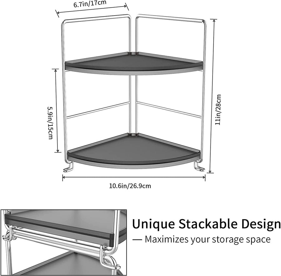 KOKSI 2-Tier Bathroom Corner Organiser for Bathroom, Kitchen, Toilet, Bedroom, Makeup, Cosmetics