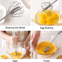 Semi-Auto Eggs Whisk, Stainless Steel Egg Beater Rotary Whisk Blender Hand Push Mixer Stirrer for Easy Baking Blending Whisking Beating & Stirring