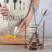 Semi-Auto Eggs Whisk, Stainless Steel Egg Beater Rotary Whisk Blender Hand Push Mixer Stirrer for Easy Baking Blending Whisking Beating & Stirring