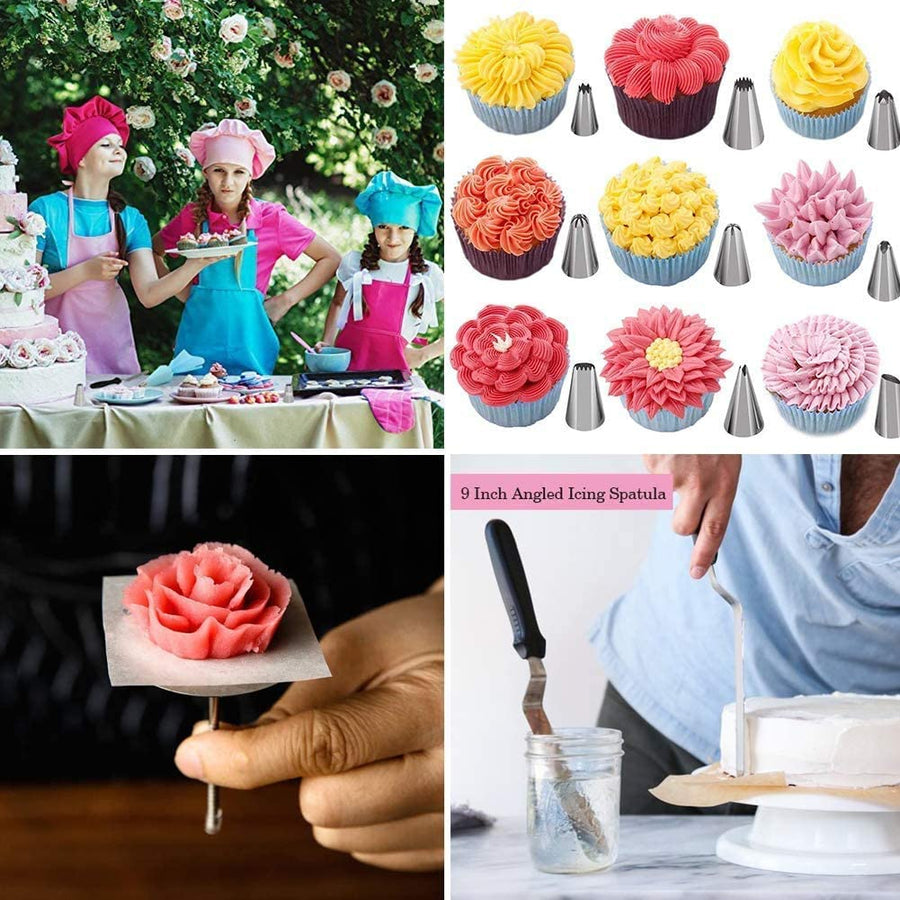 Cake Decorating Supplies, Frosting Piping Nozzles Tips, Reusable + Disposable Pastry Bags