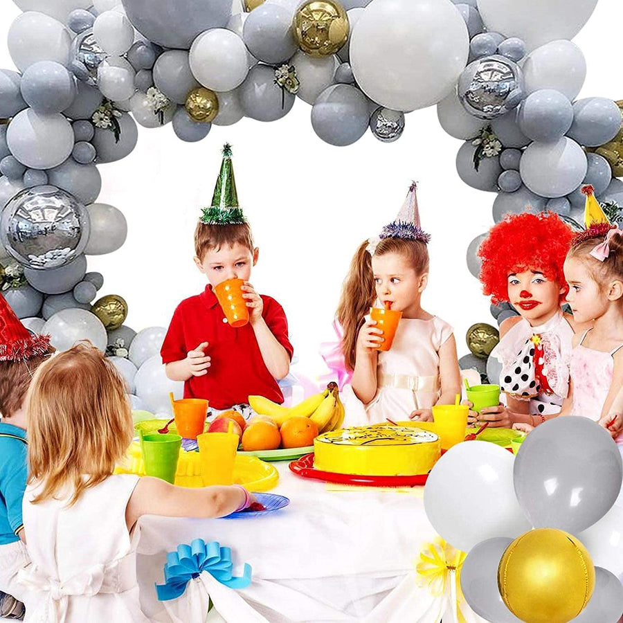 100PCS Balloon Arch Kit White Grey Balloon Garland Birthday Decoration with Gold Balloons & Balloon Strip & Knotter for Boy Girl Happy Birthday Party