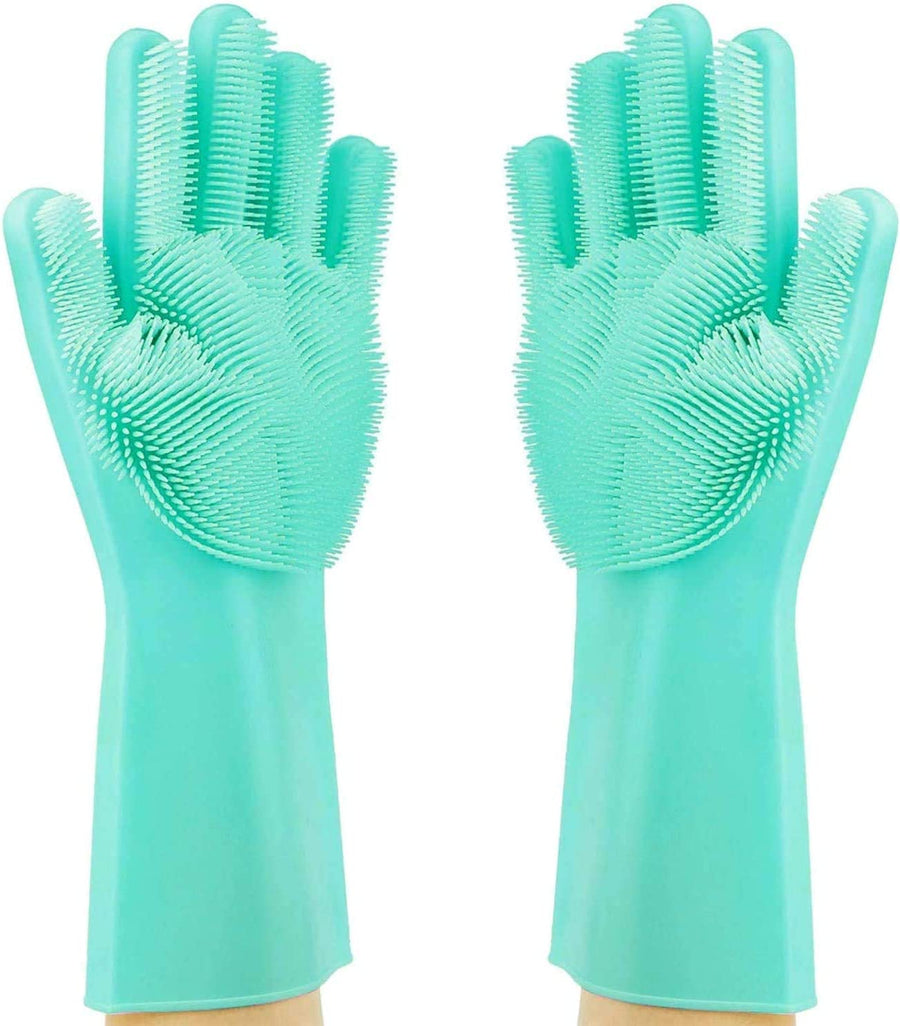 Dishwashing Cleaning Sponge Gloves Reusable Silicone Brush Scrubber Gloves Heat Resistant for Kitchen Bathroom Cleaning Pet Hair Care Car Washing