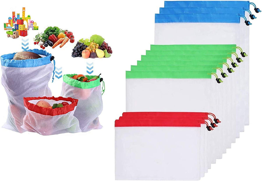 KOKSI 12-Piece Reusable Mesh Produce Bags, Washable and Lightweight