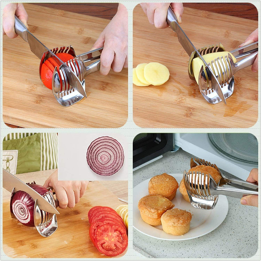 Handheld Tomato Slicer Lemon Cutter Stainless Steel Kitchen Cutting Aid Slicing Holder for Fruits & Vegetables, Kitchen Gadget Tool