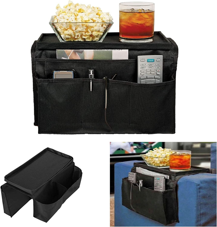 Sofa Armrest and Bedside Storage Caddy with 5 Pockets, Suitable for Remotes, Magazines, Tablets, Phones, Laptops, Snacks, Drinks