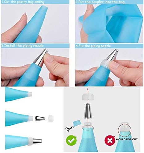 Cake Decorating Set 8 Pieces Icing Decoration Kit Piping Nozzle Silicone Pastry Bags Tool Piping Cream Stainless Steel Nozzles Decorator Pastry Cream