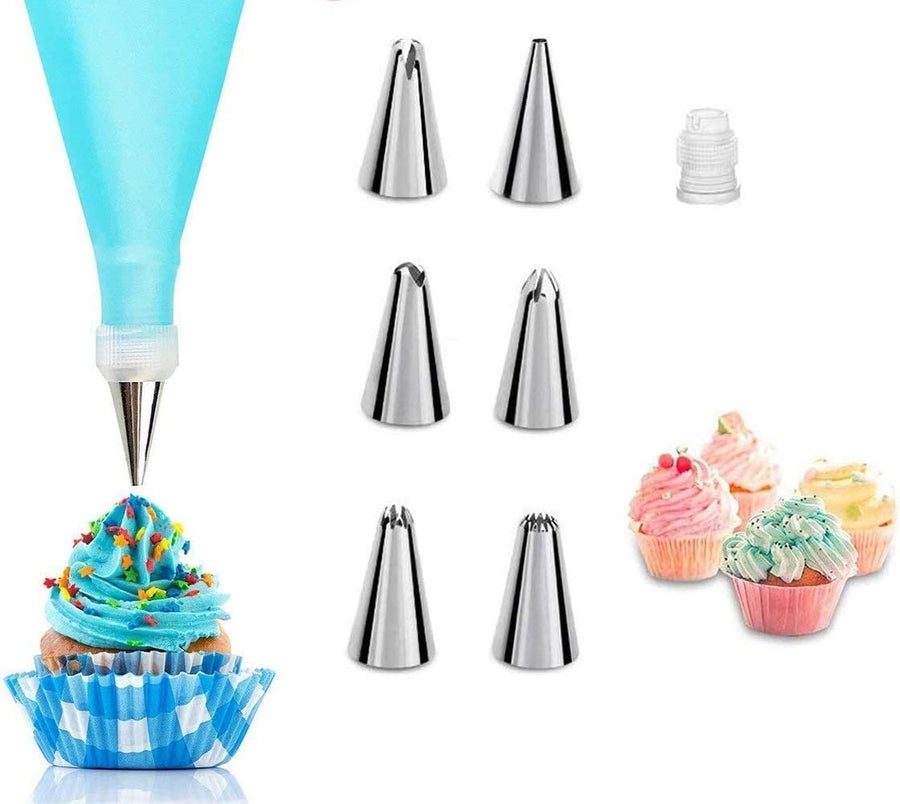 Cake Decorating Set 8 Pieces Icing Decoration Kit Piping Nozzle Silicone Pastry Bags Tool Piping Cream Stainless Steel Nozzles Decorator Pastry Cream