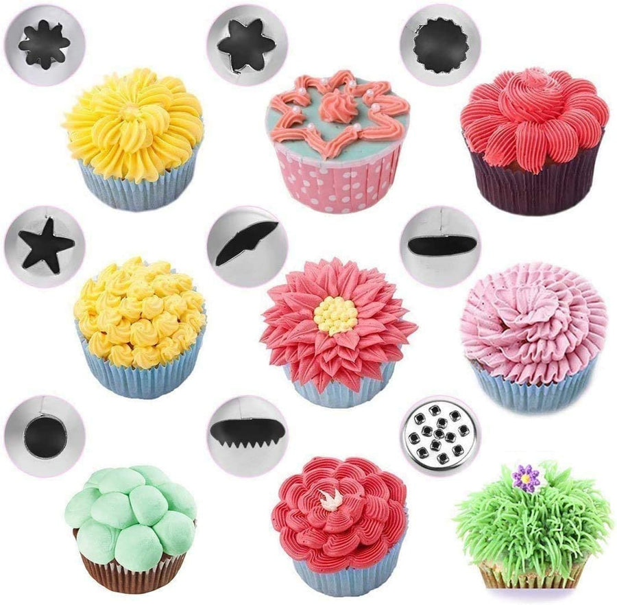 KOKSI 20-Piece Cake Decorating Kit with Silicone Pastry Bag, 14 Piping Tips, 1 Coupler, 3 Cake Scrapers