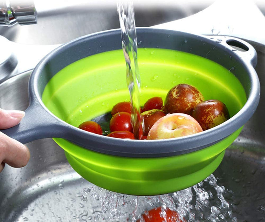 KOKSI Collapsible Silicone Colander with Handle Food Strainer Basket