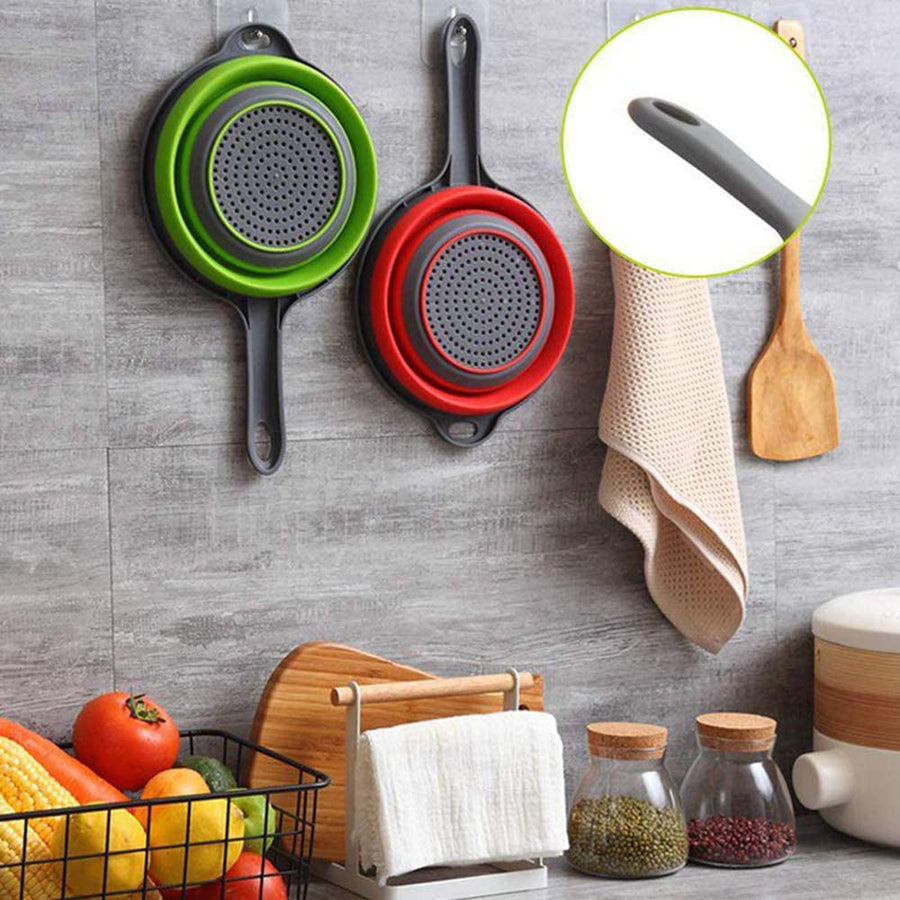 KOKSI Collapsible Silicone Colander with Handle Food Strainer Basket