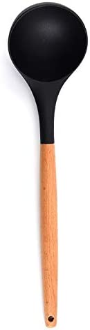 KOKSI Utensil Set with Wooden Handle for Cooking, Turner Cooking Spatula Soup Spoon Slotted Spoon Paste Server, Heat Resistant, 6 Pieces