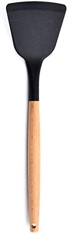 KOKSI Utensil Set with Wooden Handle for Cooking, Turner Cooking Spatula Soup Spoon Slotted Spoon Paste Server, Heat Resistant, 6 Pieces
