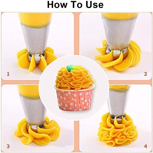 Cake Decoration Kit 4 Pieces Icing Decoration Kit, LARGE Russian Piping Nozzles + Silicone Pastry Bag Tool Piping Cream Stainless Steel Nozzles