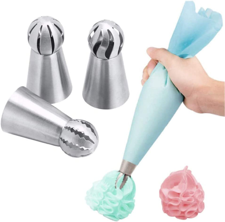 Cake Decoration Kit 4 Pieces Icing Decoration Kit, LARGE Russian Piping Nozzles + Silicone Pastry Bag Tool Piping Cream Stainless Steel Nozzles