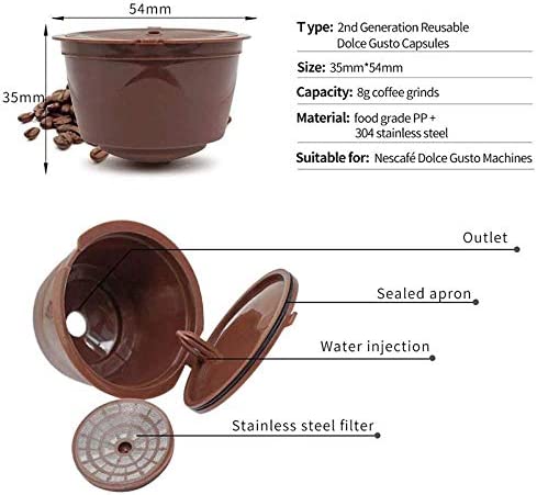 Reusable Coffee Capsule for Nescafe Dolce Gusto Machine Refillable Capsules Pod Compatible Filter Cups BPA Free Coffee Pods, Pack of 3