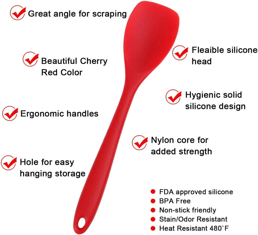 Utensil Set Silicone Cooking Utensils Non-Stick Cookware Kitchen Heat Resistant Baking Set Spatula Turner Ladle Slotted Spoon Soup, RED - Pack of 5