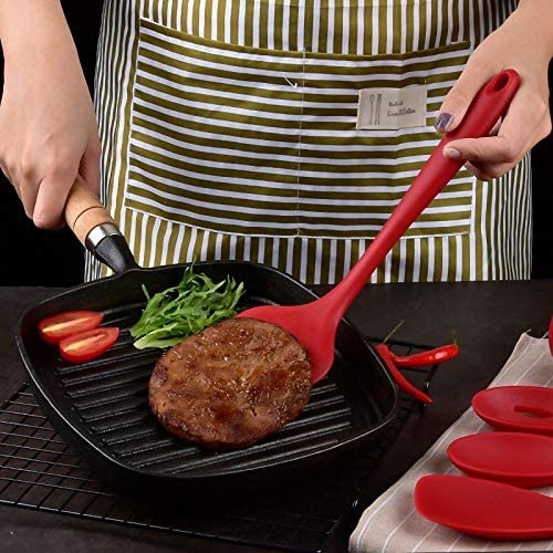 Utensil Set Silicone Cooking Utensils Non-Stick Cookware Kitchen Heat Resistant Baking Set Spatula Turner Ladle Slotted Spoon Soup, RED - Pack of 5