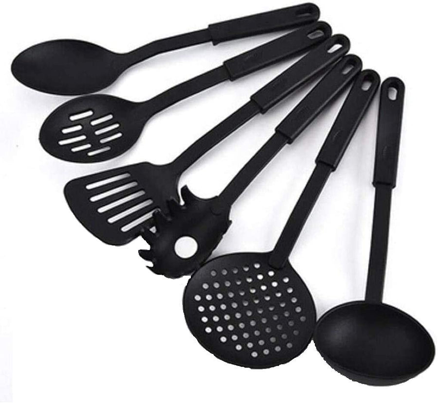 Utensil Set Silicone Cooking Utensils Non-Stick Cookware Kitchen Heat Resistant Baking Set Spatula Turner Ladle Slotted Spoon Soup, Black - Pack of 6