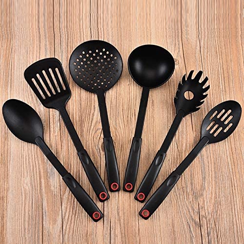 Utensil Set Silicone Cooking Utensils Non-Stick Cookware Kitchen Heat Resistant Baking Set Spatula Turner Ladle Slotted Spoon Soup, Black - Pack of 6